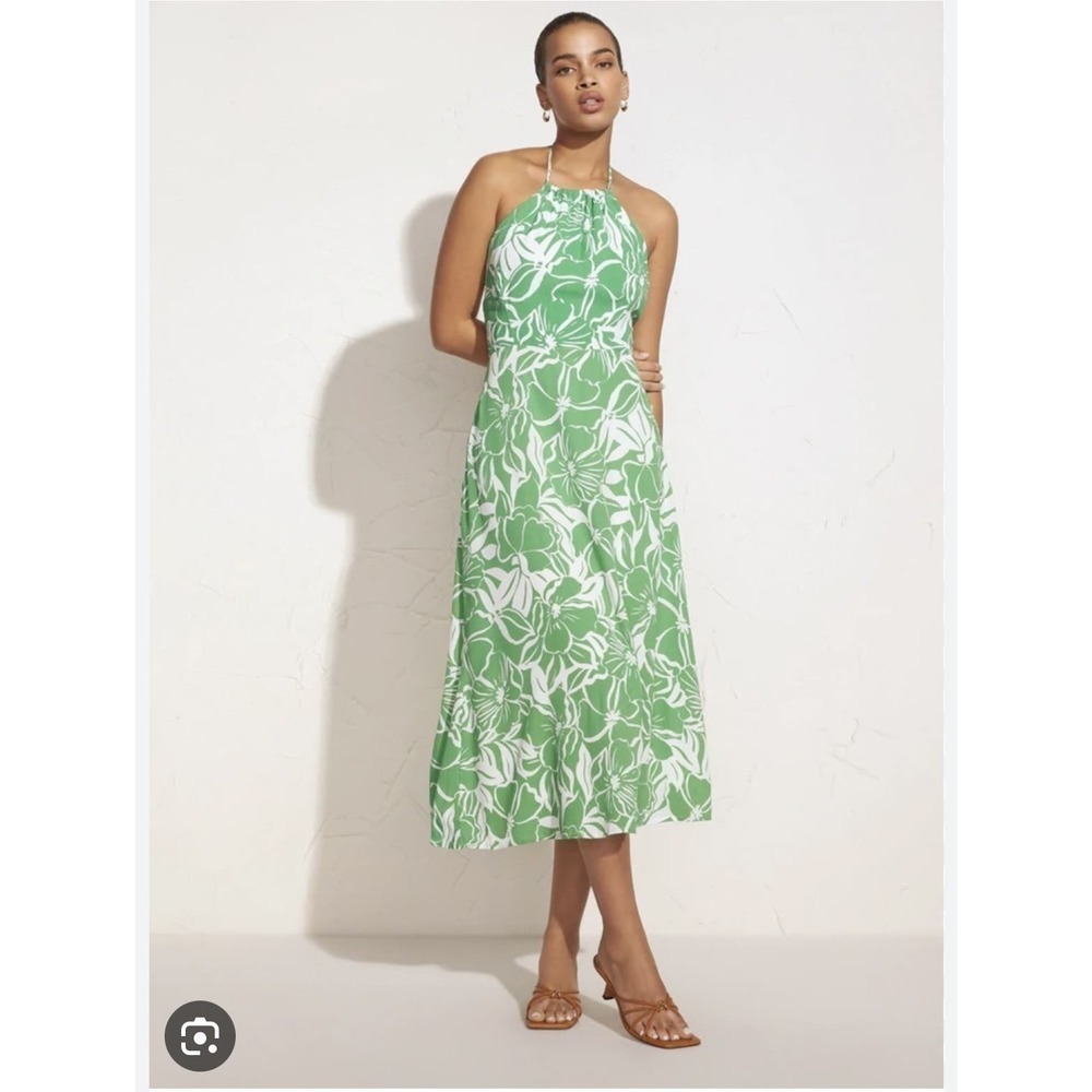 Faithfull the Brand Taormina halter midi dress green floral crepe sz 4 small NWT